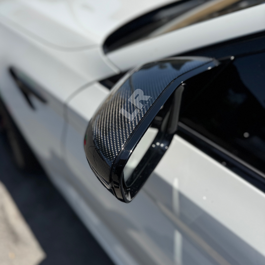 BMW F90 M5 dry carbon fiber OEM replacement mirror caps by Los Reyes Performance
