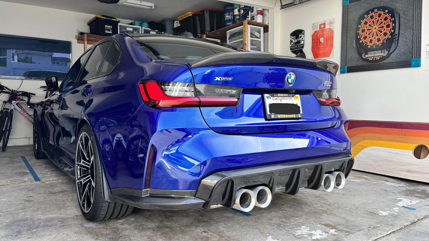 BMW G80 M3 OEM-Style Rear Carbon Fiber Splitter front view, Los Reyes Performance