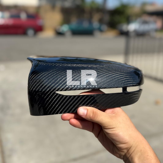 BMW F90 M5 dry carbon fiber OEM replacement mirror caps by Los Reyes Performance