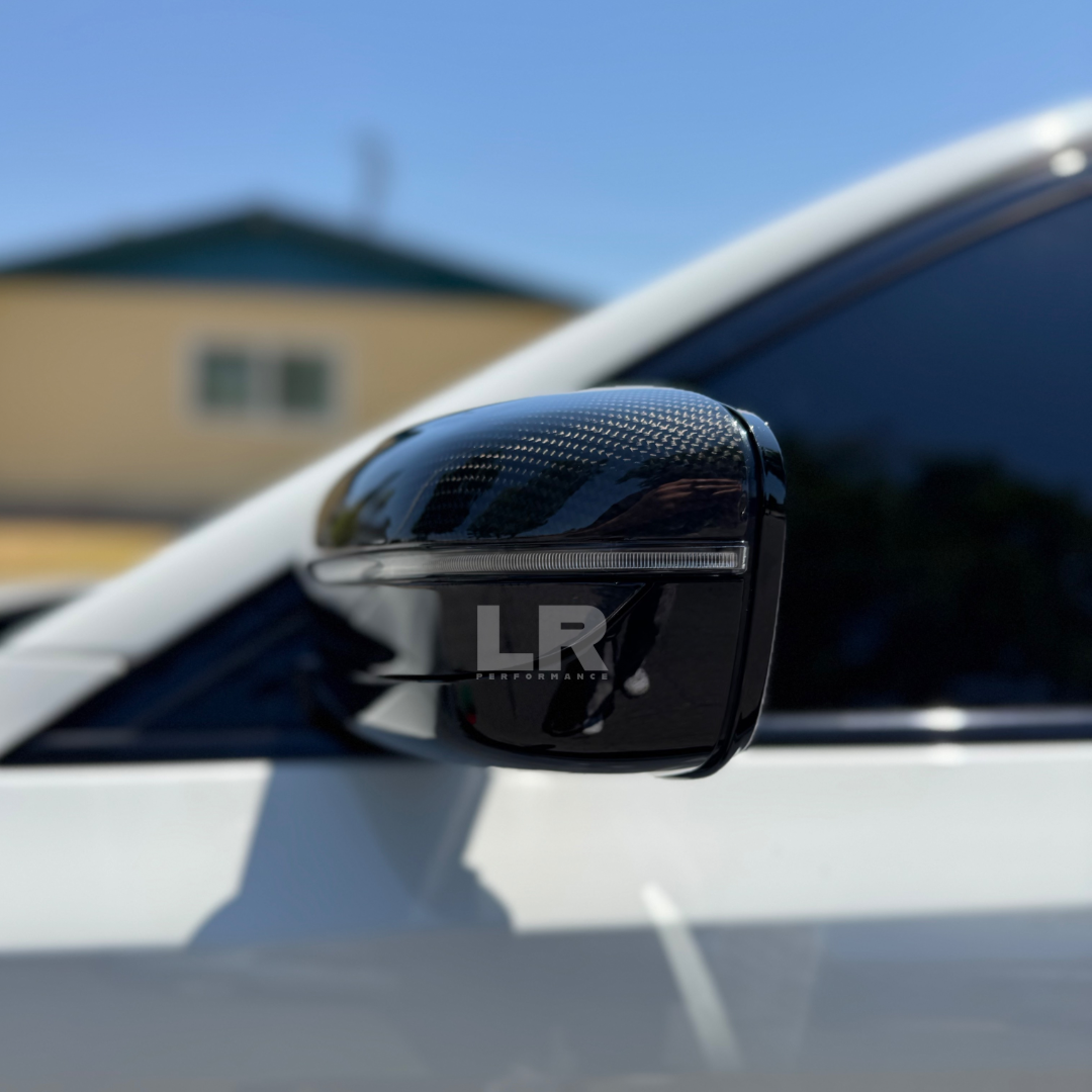 BMW F90 M5 dry carbon fiber OEM replacement mirror caps by Los Reyes Performance